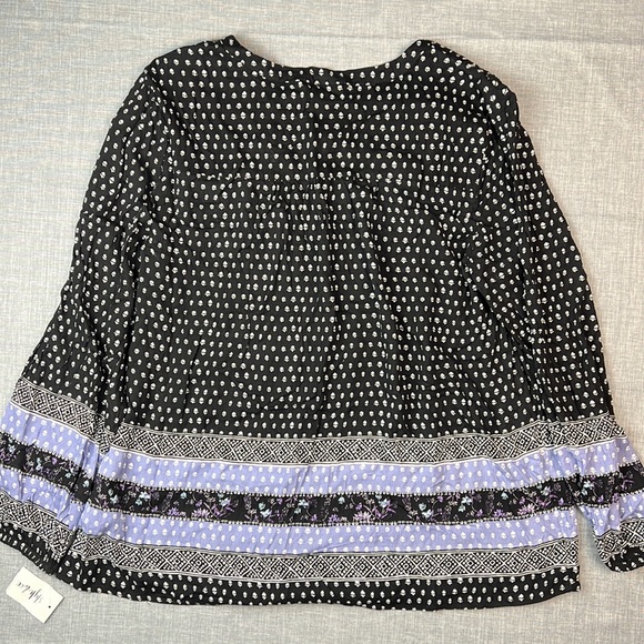 Style & Co Black & Purple Printed LaceUp V-Neck Peasant Top Size Large - Picture 5 of 5